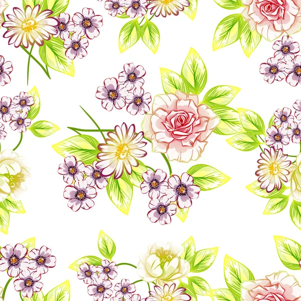 Naadloze Vintage Stijl Bloemenpatroon Floral Elementen Contour — Stockvector