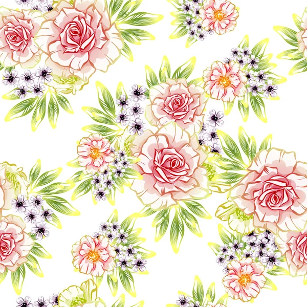 Nahtlose Blumenmuster Vintage Stil Florale Elemente Der Kontur — Stockvektor