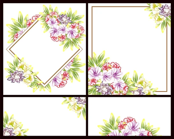 老式花式婚礼卡套装 植物要素和框架 — 图库矢量图片