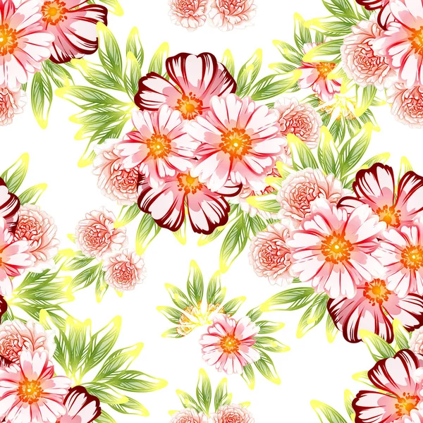 Naadloze Vintage Stijl Bloemenpatroon Floral Elementen Contour — Stockvector