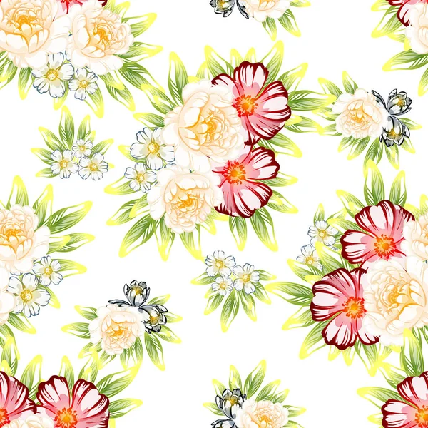 Nahtlose Blumenmuster Vintage Stil Florale Elemente Der Kontur — Stockvektor