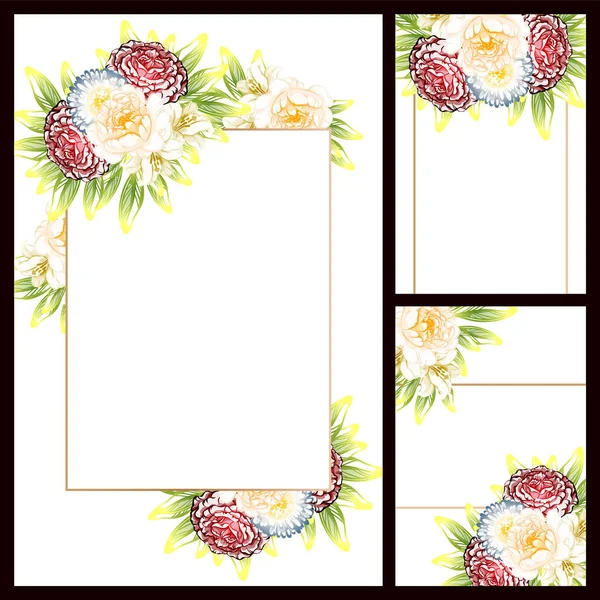 Conjunto Tarjetas Boda Flores Estilo Vintage Elementos Marcos Florales — Vector de stock