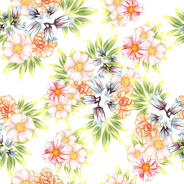 Sorunsuz vintage tarzı çiçek deseni. Kontur çiçek öğeleri