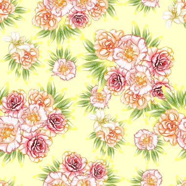 Sorunsuz vintage tarzı çiçek deseni. Kontur çiçek öğeleri