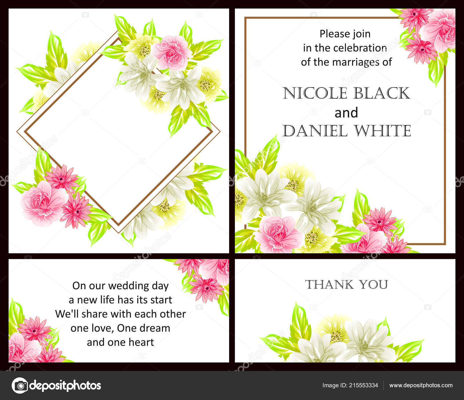 Vintage Style Flower Wedding Cards Set Floral Elements Frames Stock Vector Image by ©Allabout