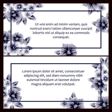 Klasik çiçek düğün kartları seti. Çiçek elementleri ve çerçeveleri.