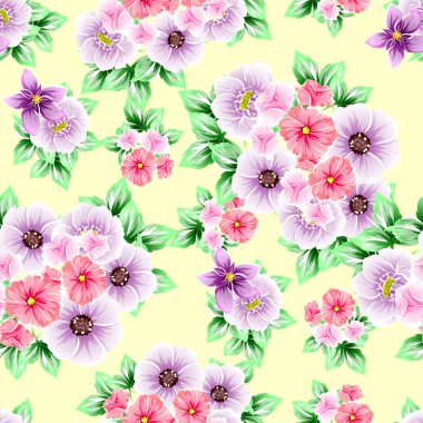 Sorunsuz vintage tarzı çiçek deseni. Renkli çiçek öğeleri