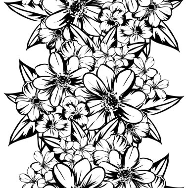 Sorunsuz vintage tarzı çiçek deseni. Kontur çiçek öğeleri