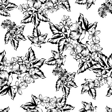 Sorunsuz vintage tarzı çiçek deseni. Kontur çiçek öğeleri