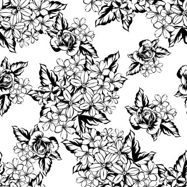 Sorunsuz vintage tarzı çiçek deseni. Kontur çiçek öğeleri