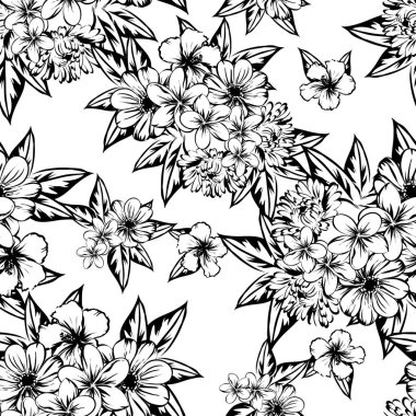 Sorunsuz vintage tarzı çiçek deseni. Kontur çiçek öğeleri