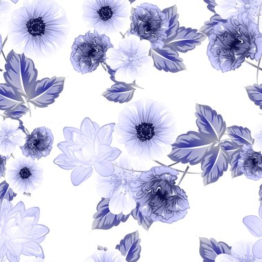 Sorunsuz vintage tarzı çiçek deseni. Kontur çiçek öğeleri