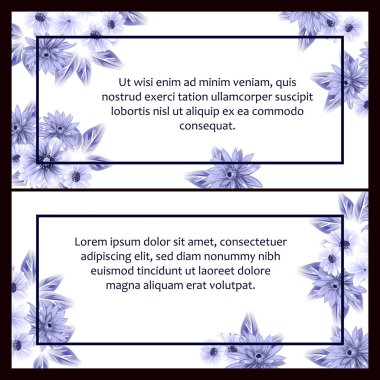 Klasik çiçek düğün kartları seti. Çiçek elementleri ve çerçeveleri.