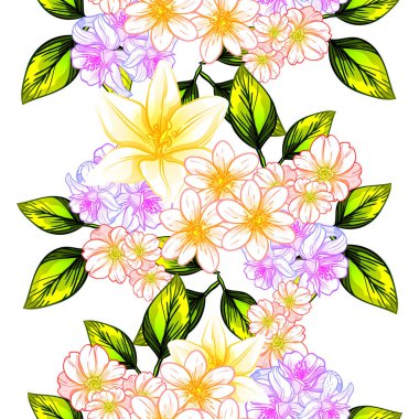 Sorunsuz vintage tarzı çiçek deseni. Renkli çiçek öğeleri