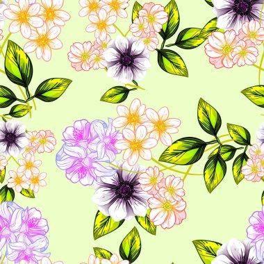 Sorunsuz vintage tarzı çiçek deseni. Renkli çiçek öğeleri