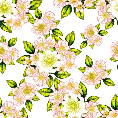 Sorunsuz vintage tarzı çiçek deseni. Renkli çiçek öğeleri