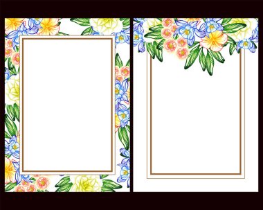 Klasik çiçek düğün kartları seti. Çiçek elementleri ve çerçeveleri.