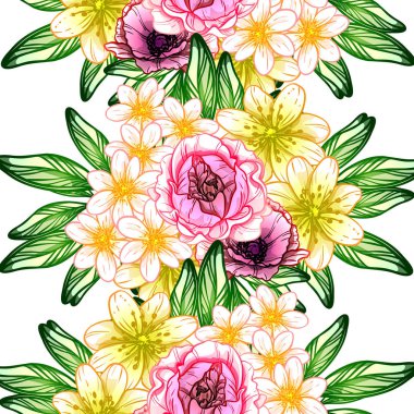 Sorunsuz vintage tarzı çiçek deseni. Renkli çiçek öğeleri