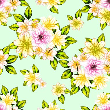 Sorunsuz vintage tarzı çiçek deseni. Renkli çiçek öğeleri