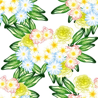 Sorunsuz vintage tarzı çiçek deseni. Renkli çiçek öğeleri