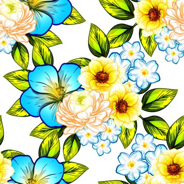 Sorunsuz vintage tarzı çiçek deseni. Renkli çiçek öğeleri
