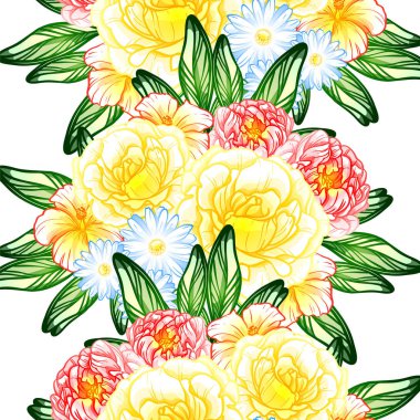 Sorunsuz vintage tarzı çiçek deseni. Renkli çiçek öğeleri