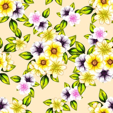 Sorunsuz vintage tarzı çiçek deseni. Renkli çiçek öğeleri