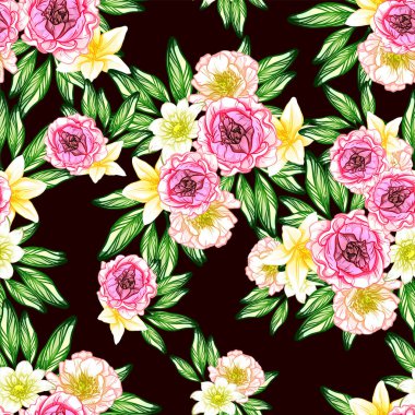 Sorunsuz vintage tarzı çiçek deseni. Renkli çiçek öğeleri