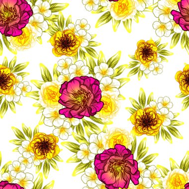 Sorunsuz vintage tarzı çiçek deseni. Renkli çiçek öğeleri