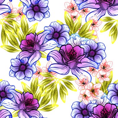 Sorunsuz vintage tarzı çiçek deseni. Renkli çiçek öğeleri