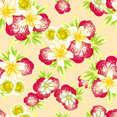 Sorunsuz vintage tarzı çiçek deseni. Renkli çiçek öğeleri