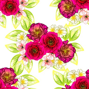 Sorunsuz vintage tarzı çiçek deseni. Renkli çiçek öğeleri
