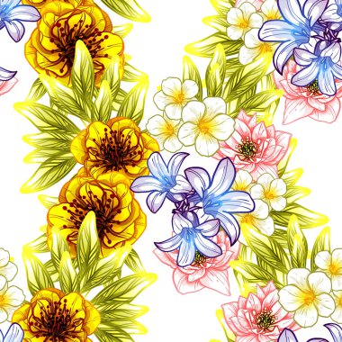 Sorunsuz vintage tarzı çiçek deseni. Renkli çiçek öğeleri