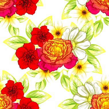 Sorunsuz vintage tarzı çiçek deseni. Renkli çiçek öğeleri