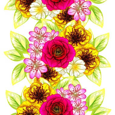 Sorunsuz vintage tarzı çiçek deseni. Renkli çiçek öğeleri