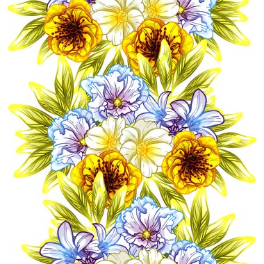 Sorunsuz vintage tarzı çiçek deseni. Renkli çiçek öğeleri