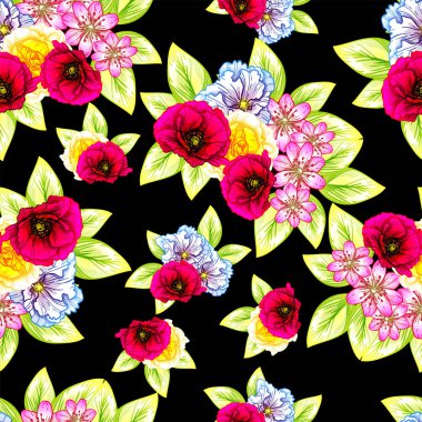 Sorunsuz vintage tarzı çiçek deseni. Renkli çiçek öğeleri