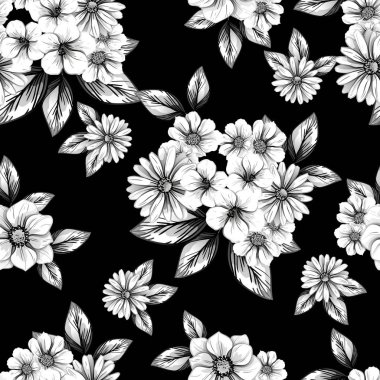 Sorunsuz vintage tarzı çiçek deseni. Kontur çiçek öğeleri