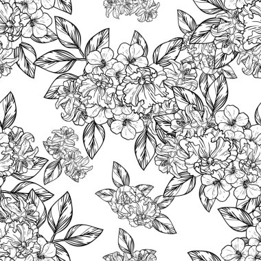 Sorunsuz vintage tarzı çiçek deseni. Kontur çiçek öğeleri