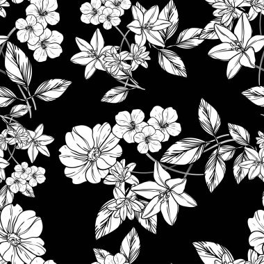 Sorunsuz vintage tarzı çiçek deseni. Kontur çiçek öğeleri