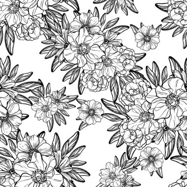 Sorunsuz vintage tarzı çiçek deseni. Kontur çiçek öğeleri