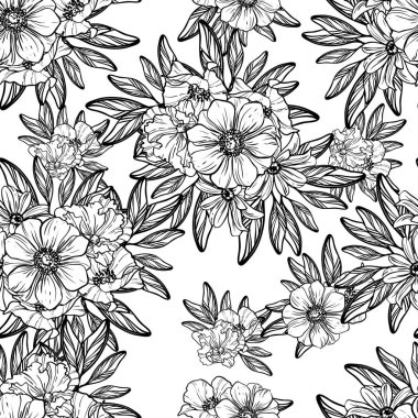 Sorunsuz vintage tarzı çiçek deseni. Kontur çiçek öğeleri