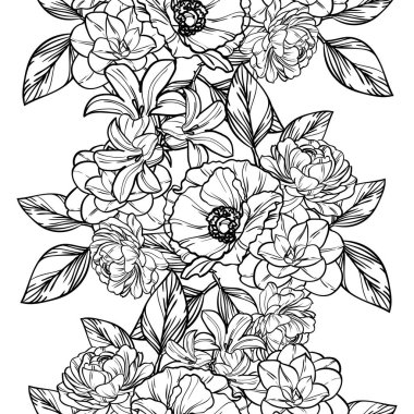 Sorunsuz vintage tarzı çiçek deseni. Kontur çiçek öğeleri
