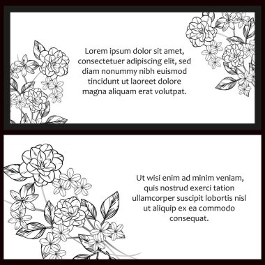 Klasik çiçek düğün kartları seti. Çiçek elementleri ve çerçeveleri.