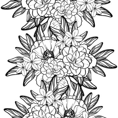 Sorunsuz vintage tarzı çiçek deseni. Kontur çiçek öğeleri
