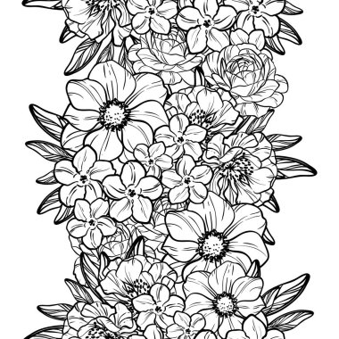 Sorunsuz vintage tarzı çiçek deseni. Kontur çiçek öğeleri