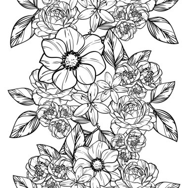 Sorunsuz vintage tarzı çiçek deseni. Kontur çiçek öğeleri