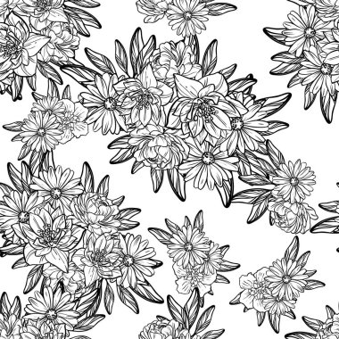 Sorunsuz vintage tarzı çiçek deseni. Kontur çiçek öğeleri