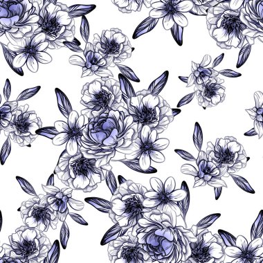 Sorunsuz vintage tarzı çiçek deseni. Kontur çiçek öğeleri
