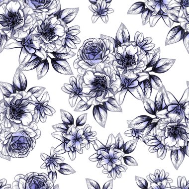 Sorunsuz vintage tarzı çiçek deseni. Kontur çiçek öğeleri